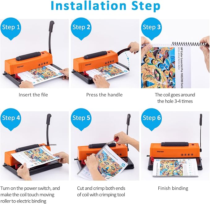 TIANSE Binding Machine, Spiral Coil Binder Machine, Manual Book Maker Punch Binder with Electric Coil Inserter,Suit for Letter Size / A4 / A5