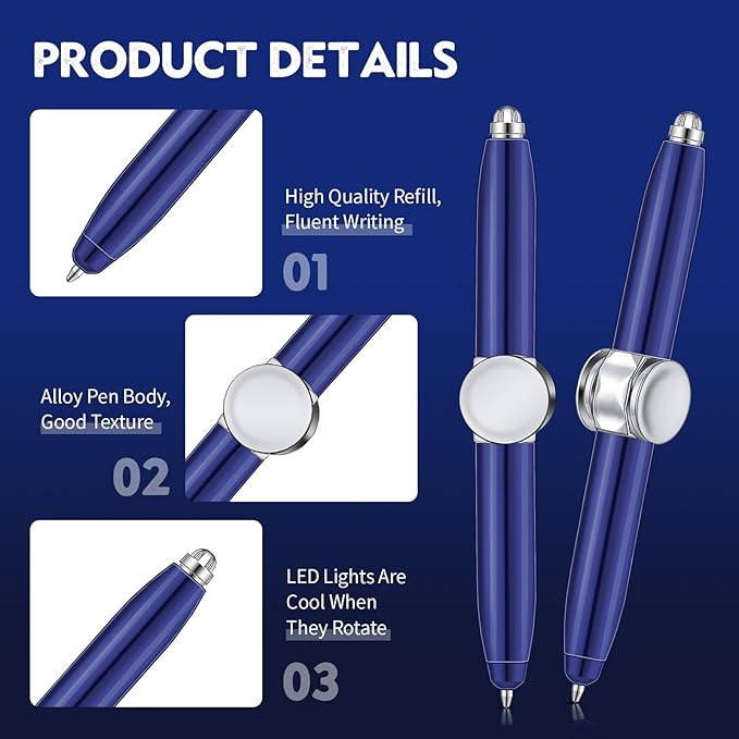 Chinco 2 Pieces Fidget Spinning Pen with LED Light Multi Functional Help Thinking Ballpoint Gift Pen for Adults Students Teenage(Blue)