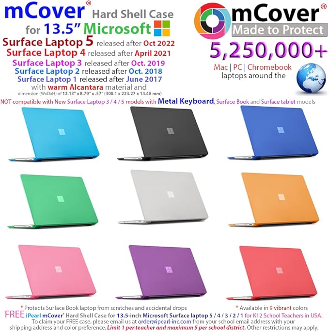 mCover Hard Case Only Compatible for 13.5" Microsoft Surface Laptop (5/4 / 3/2 / 1) with Alcantara Keyboard - Clear