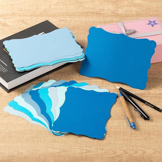 50 Pack Blank Kraft Cards Cardstock Thick Paper Brown Greeting Cards for DIY Gift Card Menus, Baby Shower and Wedding Invitations (Blue, 5 Colors, 4x6IN)