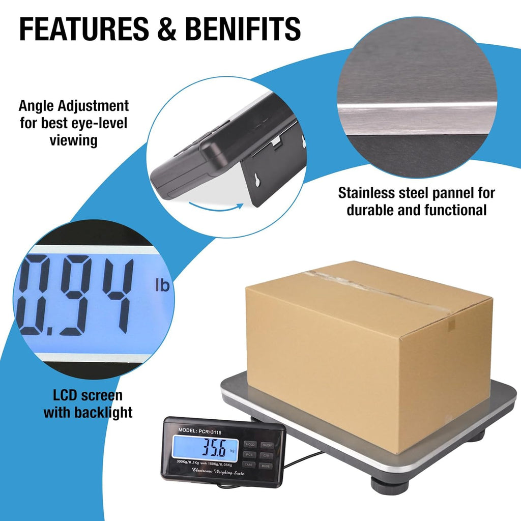 SurmountWay Shipping Scale 660lbs LCD Digital Platform Heavy Duty Portable Stainless Platform for Postal Shipping Scale Industrial Floor Scale W/ 14"X 12"