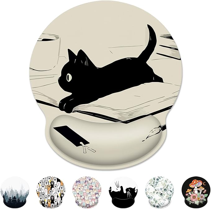 Ergonomic Mouse Pad with Wrist Support,Kawaii Anime Black Cat Mouse Pad with Wrist Rest,Relieve Wrist Pain Mousepad Non-Slip Rubber Base,Mouse Pads for Desk,Computers,Laptop,Office,Home,Accessories