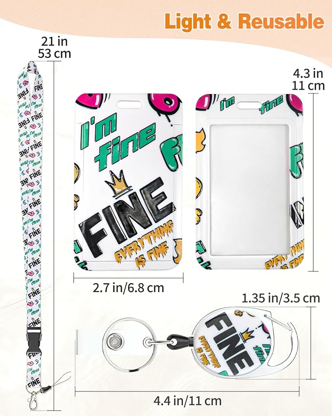 Uniclife Fashionable Sliding Badge Holder Graffiti Plastic Case with Retractable Badge Reel Carabiner Clip & Detachable Lanyard Strap Embossed Vertical Card Protector for Women Nurse Teacher Student