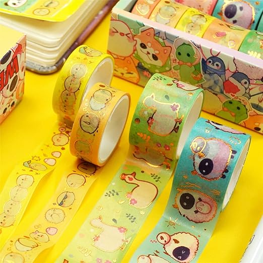 Cute Pets Washi Tape Set 13 Rolls Wide Gold Embellishment Decorative Masking Tapes for Arts, DIY Crafts, Journals, Planners, Scrapbook, Wrapping (Animal Kindergarten), 10/15/20/25mm