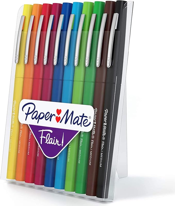 Paper Mate Flair Pen Easel Case, Medium Tip (0.7 mm), Assorted Colours, Case of 10