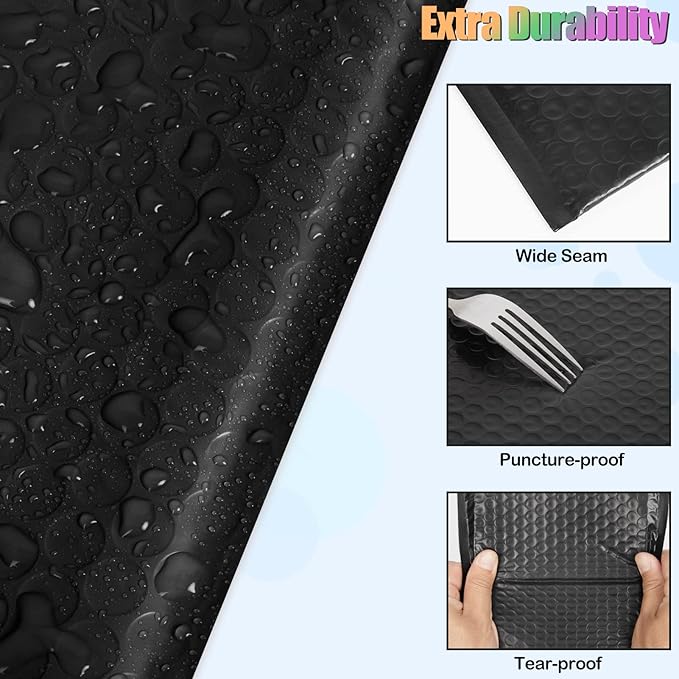 8.5 x 12 Inch Bubble Mailers, 30 Pack Self-Seal Poly Padded Envelope, Waterproof Shipping Bags for Small Business, Black