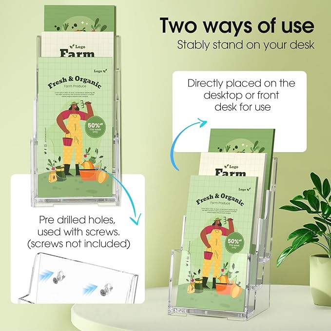 MaxGear Acrylic Brochure Holder, 4-Inch Wide 3 Tier Brochure Display Stand Clear Literature Holder Premium Acrylic Pamphlet Holder Multi Pocket, Wall Mount or Counter Top Use(6 Pack)