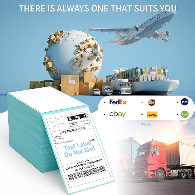 9527 Product Fanfold 4 x 6 Direct Thermal Labels with Blue Background Paper Perforated Shipping Labels for Thermal Printers, 1000 Label per Stack, 4 Stacks 4000 Label