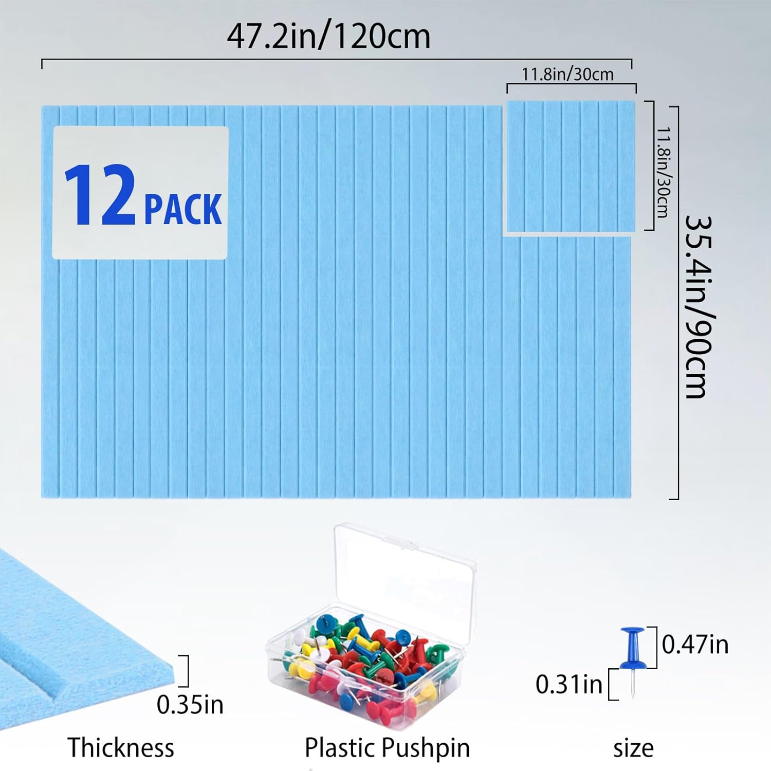 Cork Boards for Walls 48" x 36" Felt Board Alternative, 12 Pack Felt Wall Tiles Bulletin Board, Large Cork Board for Office Pin Board Tack Board Cork Boards