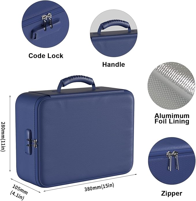 DocSafe 5200°F Document Organizer with Lock,Upgraded Heat Insulated Fireproof＆Waterproof Box 8 Layers File Organizer,Portable Home Travel Safe Storage for Important Documents, Files,Blue (Soft)