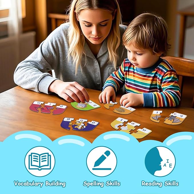 CVC Puzzle Cards for Kids – Phonics & Spelling Games for Toddlers, 3-Letter Word Puzzles for Preschool & Kindergarten, Perfect for Speech Therapy & Early Learning Classroom Essentials