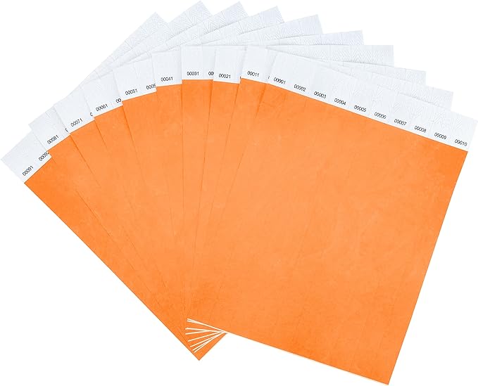 100 Pcs Wristbands, 1-100 Consecutive Numbers Waterproof Tearproof and Printable Wrist Straps Admission Bracelets Tickets (Neonorange)