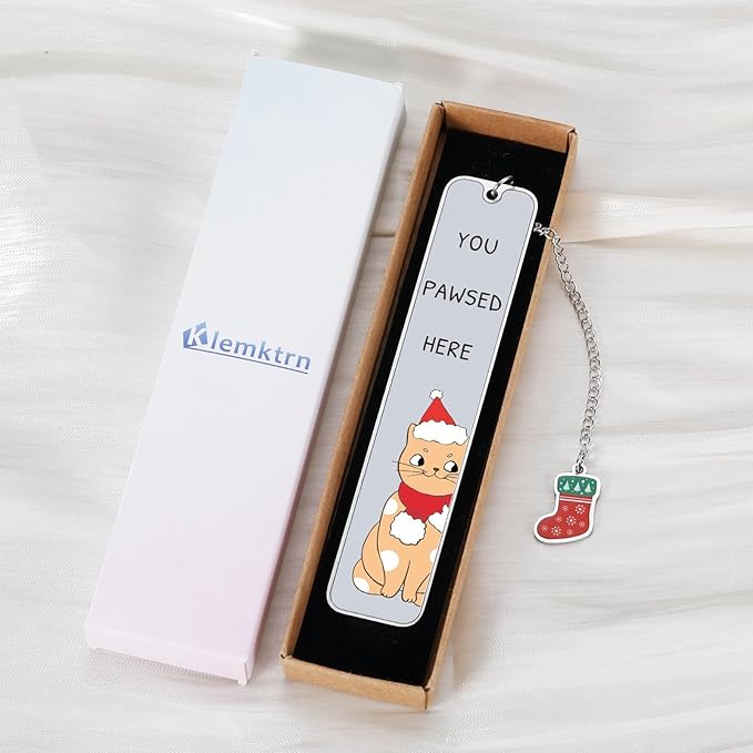 Christmas Bookmark, Stocking Stuffers for Women Men 2024, Cat Lover Gifts for Women, You Pawsed Here Cat Bookmark, Funny Bookmark for Book Lover, White Elephant Gift, Xmas Gifts, Merry Christmas Gifts