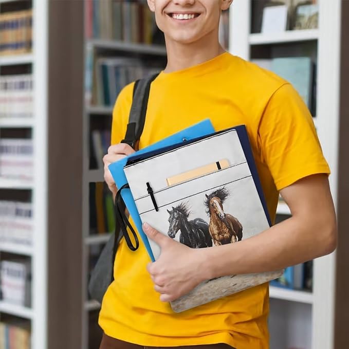 COEQINE Horses Themed Zippered Book Covers for Soft Cover Books Hard Cover Cool Animal Book Protectionale Book Sleeves Case with Hand Handles Portable Chain