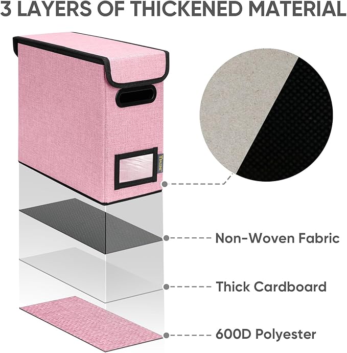 BALEINE File Organizer Box with Lid, Collapsible File Folder Organizer with Plastic Slide, Hanging File Folder Box for Office Document Storage (1 Pack, Pink, S)