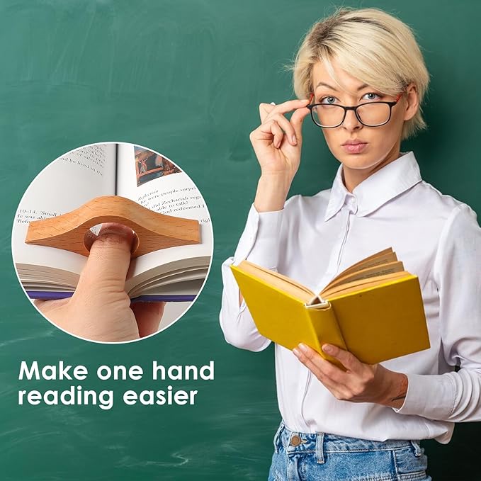 Book Weight Page Holder Wooden Thumb Book Open Holder Weighted Bookmark Corner Reading Book Accessories Gift for Writer Reader(Bookmark+Thumb Page Holder-Yellow)
