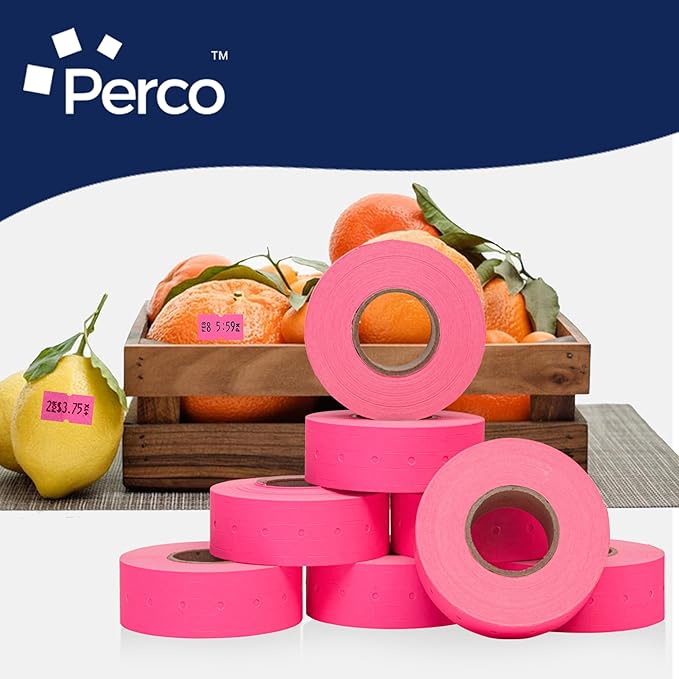 Perco 1 Line Fluorescent Pink Labels - 32 Rolls, 4 Sleeves, 32,000 Blank Price and Date Gun Labels for Perco 1 Line Price and Date Guns - Made in USA
