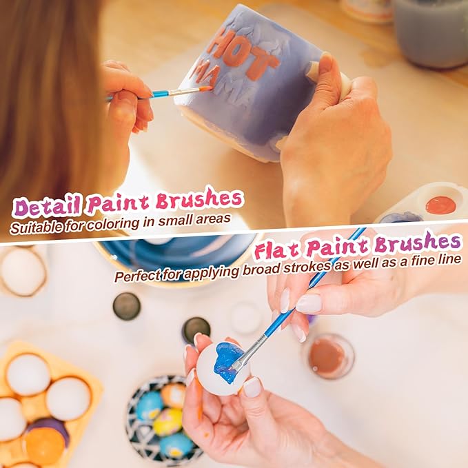 Paint Brushes Set for Acrylic Painting, 15 Pcs Flat and 15 Pcs Round Art Paint Brush Acrylic Painting Brush, Paint Brushes for Kids Adults Oil Watercolor Rock Painting Body Face Nail Art