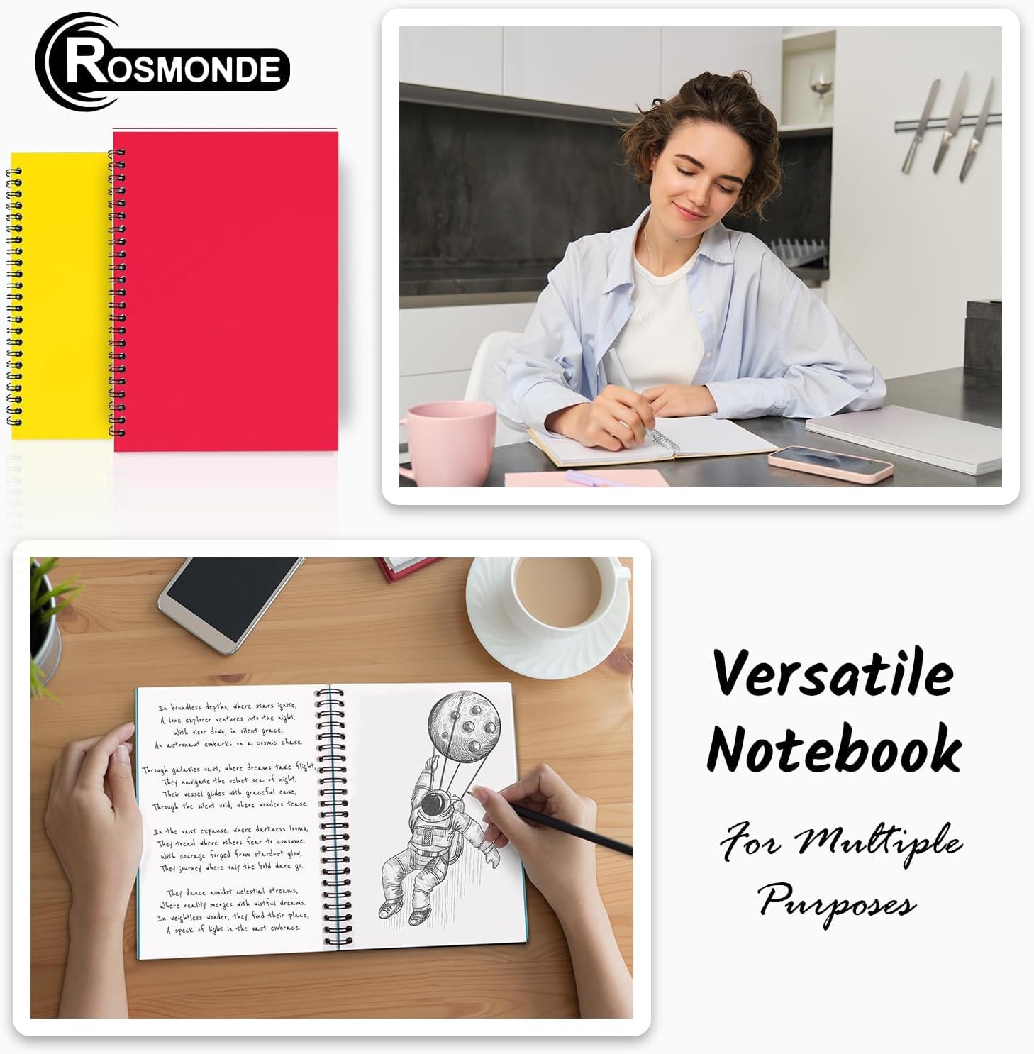 Blank Spiral Notebook, 6 Pack, 5.8 x 8.3, 120 Pages (60 Sheets), 100 GSM Unlined Drawing Notebooks, Assorted A5 Journals, No-Bleed, Sketching, Note Taking, Blank Journals for Office & School