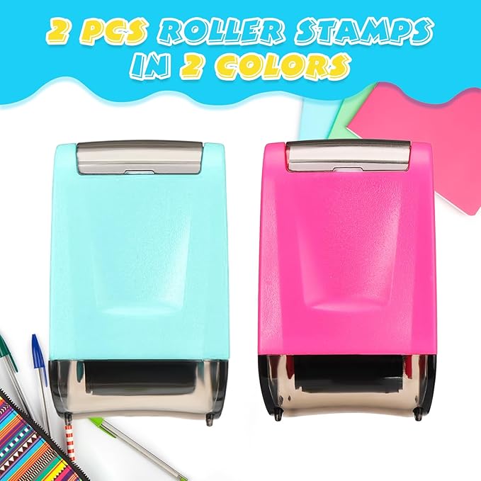 Sherr 2 Handwriting Line Stamp Roller Dashed Handwriting Lines Practice Roller Stamp for Kids, Teachers Kindergarten Education Classroom Back to School Need(2.72 x 2.44 x 1.54 Inch,Light Blue, Pink)