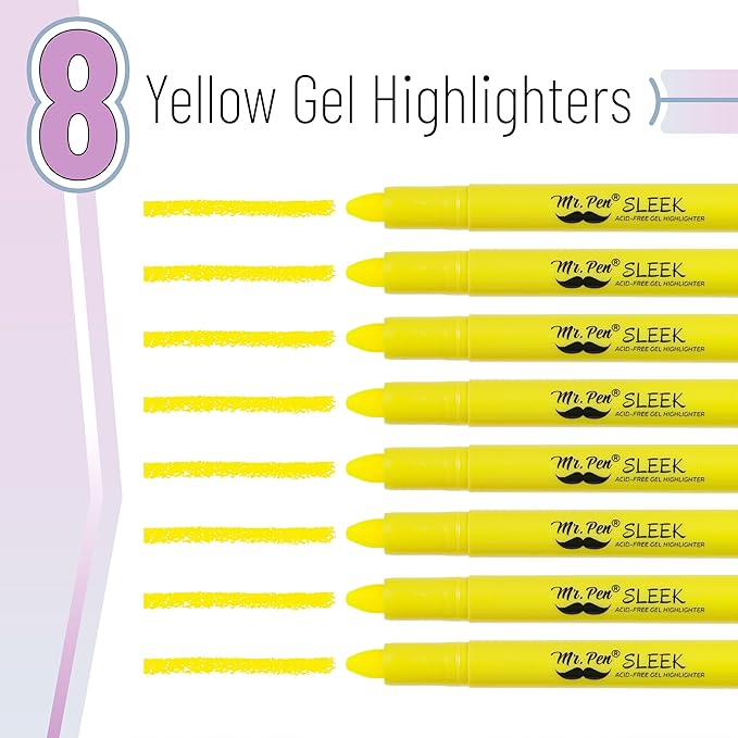 Mr. Pen- No Bleed Gel Bible Highlighters, Yellow, Pack of 8, Fluorescent Gel Highlighters