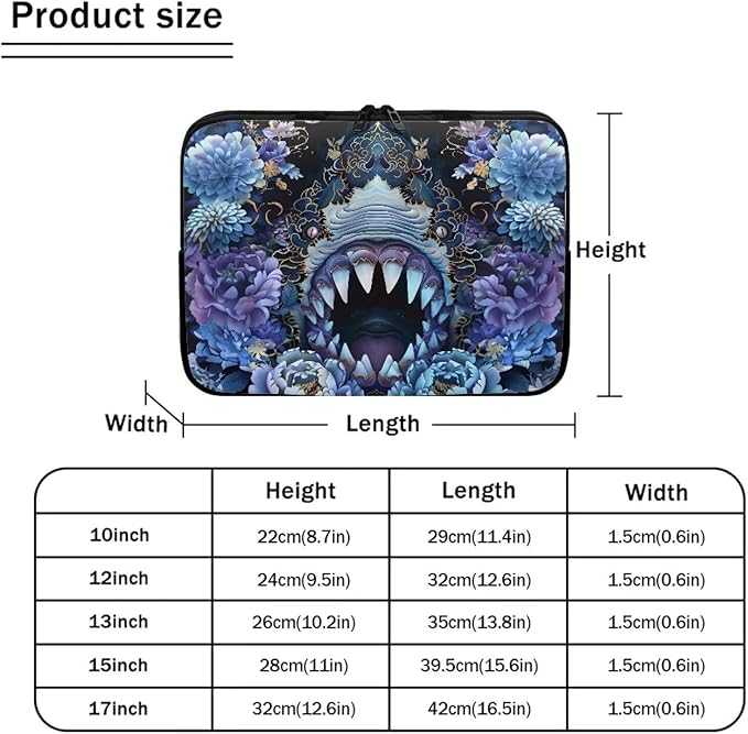 SharkPeony Printed Computer Bags for Laptops for Women Men, Shockproof 17 Inch Laptop Case Bag Washable Messenger Bag with Zipper, Laptop Case Computer Carrying Cover Easy to Carry