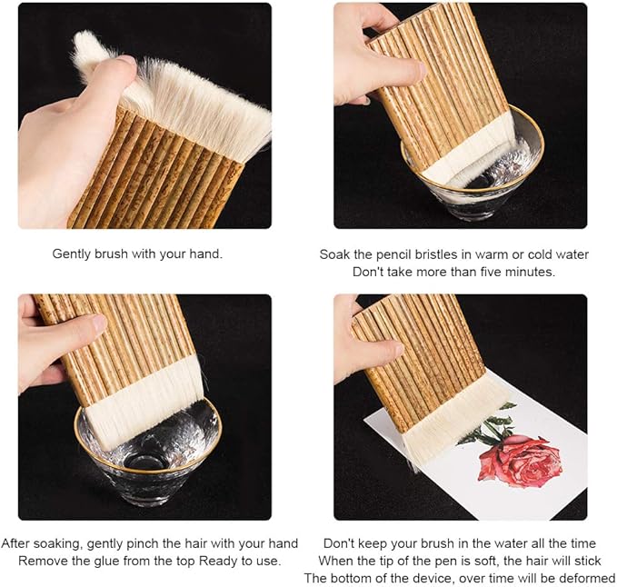 PH PandaHall Hake Brush Sheep Hair Paint Brushes Watercolor Brushes Handle Brush Haik Brush for Kiln Wash, Watercolor, Cleaning, Ceramic, Pottery Painting Drawing Drafting 4.1/5.2/6.3 Inch