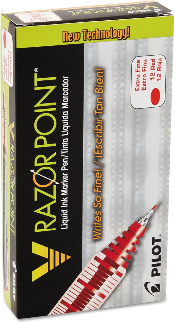 Pilot V Razor Point Liquid Ink Markers, Extra Fine Point, Red Ink, 12-Pack (11022)