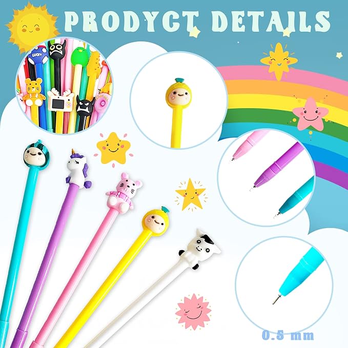 70 Pieces Cute Cartoon Gel Ink Pens,Random Novelty Kawaii Pens,Cool Assorted Styles Writing Pen for Kids,School Office Home Supplies,Gift