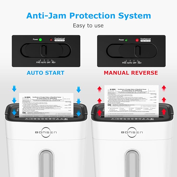 BONSEN White Paper Shredder for Home Office, 8-Sheet Cross-Cut Paper and Credit Card Small Office Shredders, High Security Level P-4 Ultra Quiet Shredder with 4 Gallons Wastebasket (S3101-W)