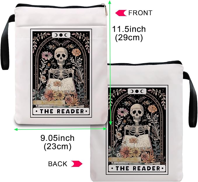 Book Sleeve, Book Sleeve with Zipper, Book Sleeve for Book Lovers, The Reader Tarot Card Book Sleeves, Book Pouch Kindle Protector, Gifts for Women Teacher Librarian Bookworm Bookish (White-B, Large)