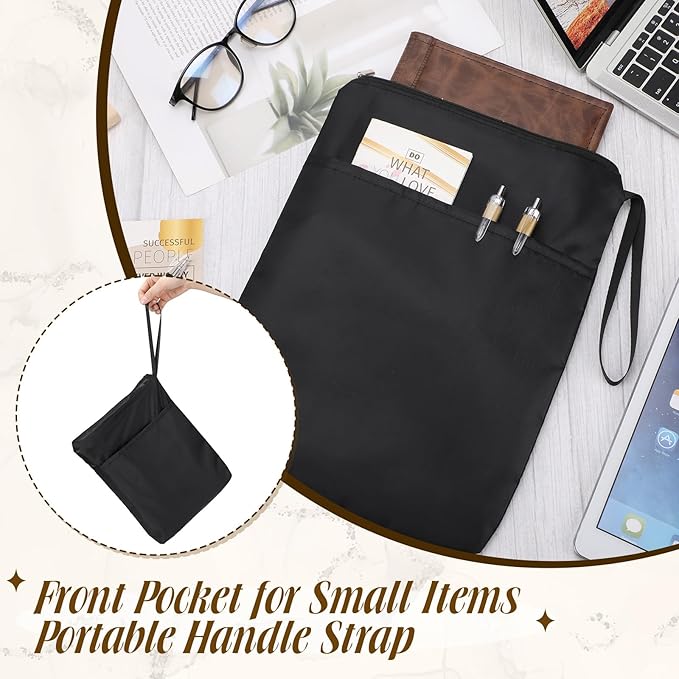 Aliceset 3 Pcs Book Lovers Gifts Book Sleeves with Zipper 11.8 x 9 inch Travel Book Covers Protector Pouch Bag with Pocket Handle Strap for Hardcover Paperback Washable (Black, Dark Brown, Dark Gray)