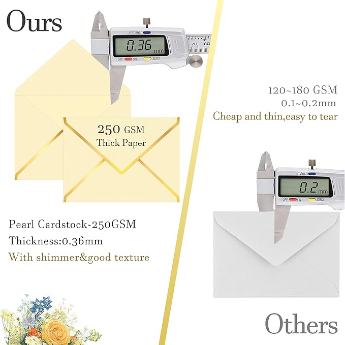 60 Pack Gold Envelopes 5x7 Bulk, 250G Pearled Cardstock A7 Envelopes for Invitations Business Mailing Envelope with Gold Foil Border, A6 4x6 Envelopes for Wedding Baby Shower Cards (Gold)