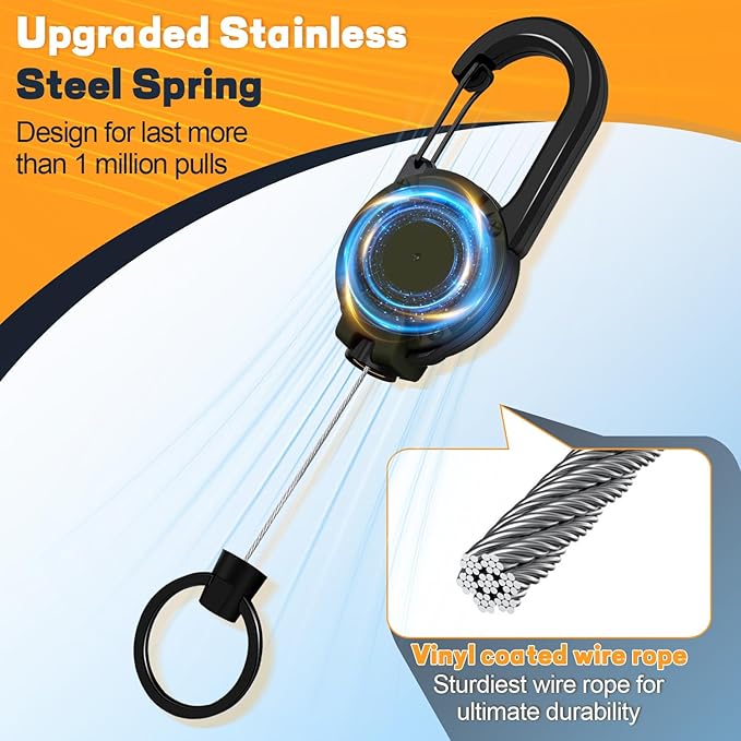 Heavy Duty Retractable Keychain, 3 Pack, Retractable ID Badge Holder Reel, Tactical ID Badge Reel, Key Ring Outdoor (Black, Dark Green, Khaki)