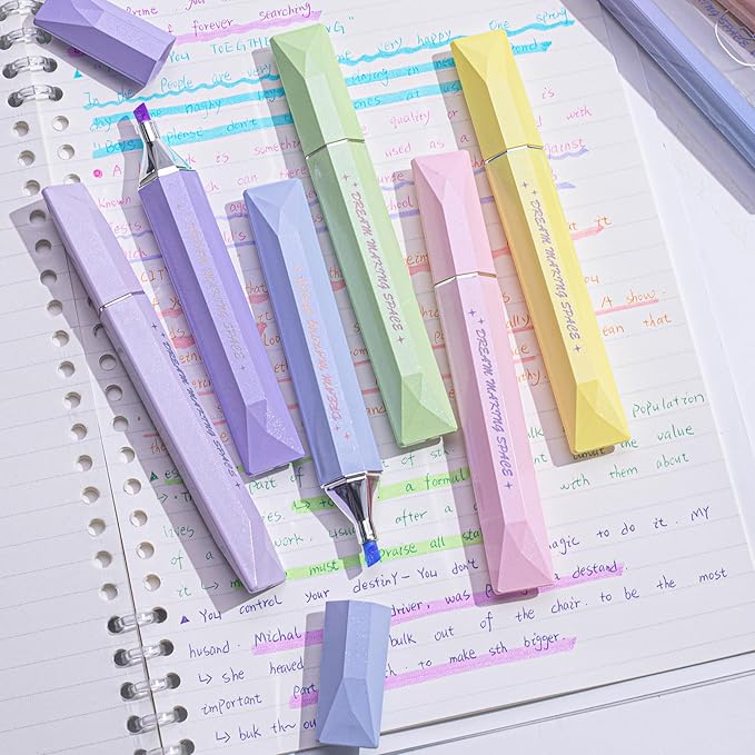 COLNK Glitter Pastel Highlighter,Set of 6 Pcs Cute Aesthetic Highlighters Assorted Colors,Chisel Tip,Metallic Highlighters for Journal Planner, Highlighting, Note-taking,Glitter Ink A