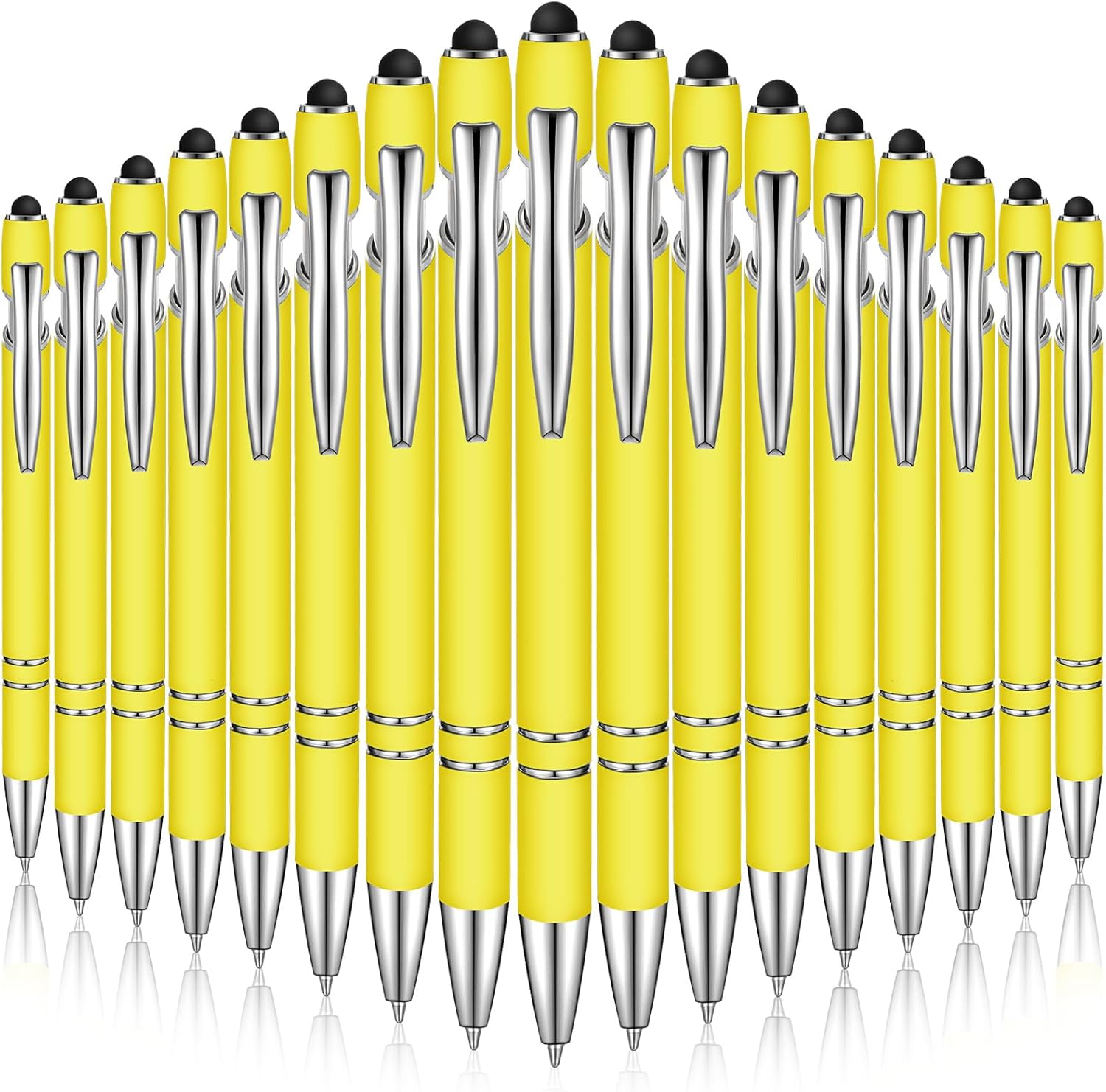 Zonon 38 Pieces Rubberized Ballpoint Pen with Stylus Tip Stylish Metal Pen Capacitive Styli with Soft Rubberized Grip, Black Ink for Most Devices(Yellow)