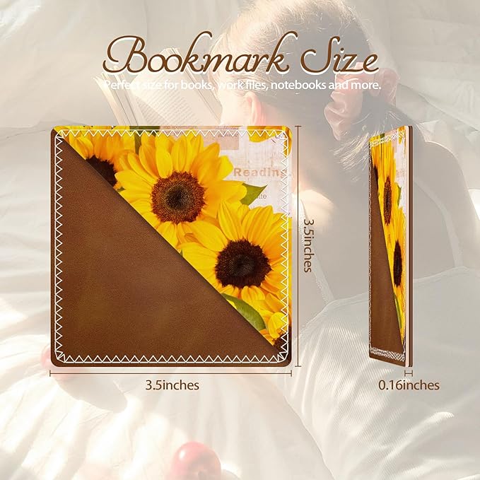3 Pieces Leather Bookmarks, Personalized & Cute Book Accessories for Reading Lovers, Page Markers for Women Men Girls Boys Student Teacher Kids Retirement Birthday Gifts (Sunflower Envelope)