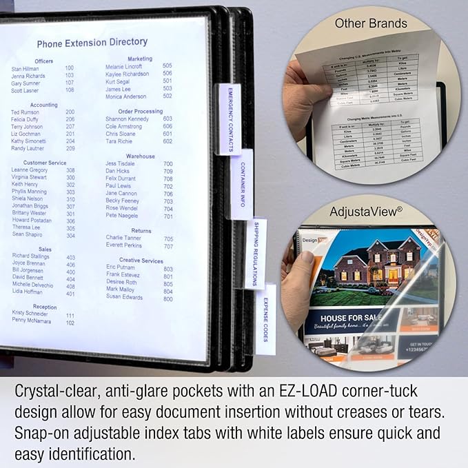 Ultimate Office AdjustaView 10-Pocket Wall Reference Organizer with Easy-Load Pockets and Mounting Screws, Black Pockets