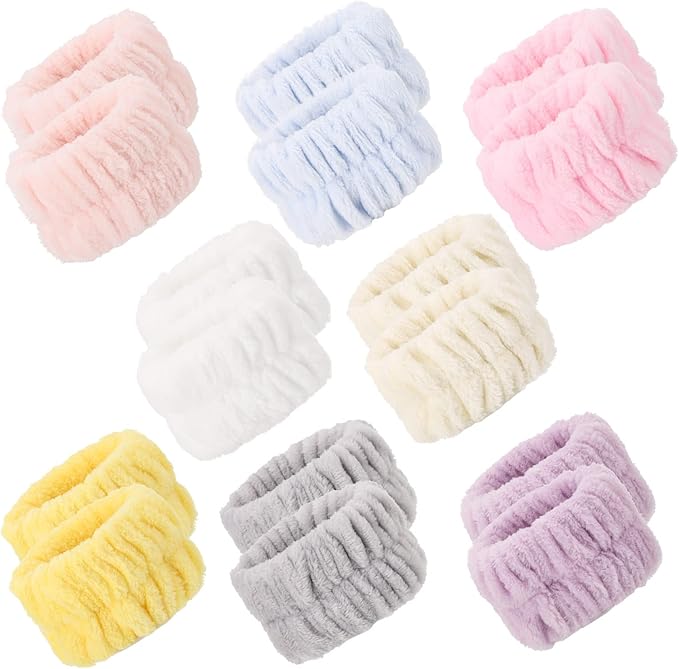 BTYMS 16 Pcs Women Face Wash Wristbands Microfiber Wrist Washband Spa Washband Wrist Towels for Washing Face, Prevent Water Running Down The Arms