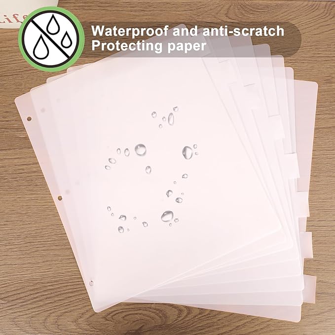 3 Ring Binder Dividers with 8 Tabs, 2 Set 8 Dividers Binder, 1/5 Cut Tabs, Letter Size Binder Dividers White, Sheet Protectors 8.5" x 11", 3 Hole Punch Dividers 8 Tab Sets, Total 16 Dividers