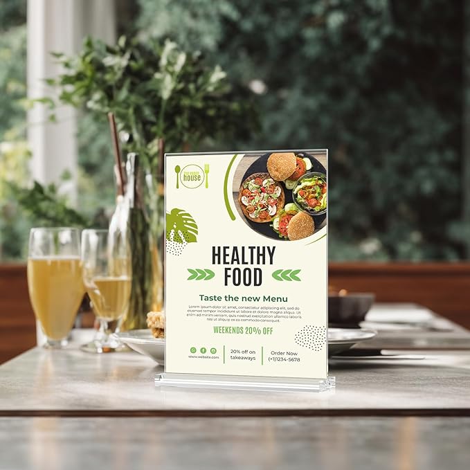 MaxGear Acrylic Sign Holder 8.5x11 Inches 18 Pack, Double Sided Clear Display Stand Table Top Paper Holder, Vertical Menu Flyer Stand, Plastic Frame for Stores, Restaurants, Hotels, Office