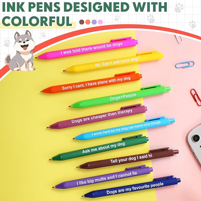 50 Pcs Gel Ink Pens Motivational Inspirational Quote Pen Retractable Rolling Ball Smooth Writing for Coworkers Supplies Office Home(Classic Color,Dog Lover)