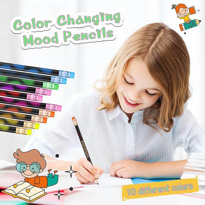 Eersida 40 Pcs Color Changing Mood Pencil with Motivational Sayings, 2B, Fun Assorted Thermochromic Pencils with Eraser(Bright Color,Positive)