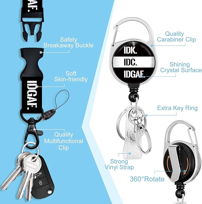 Lanyards for Id Badges, Funny Badge Holder with Retractable Badge Reel Belt Clip, IDK Work Card Name Tag Keychain Lanyard Vertical ID Card Protector for Women Nurse Doctor Teacher Student