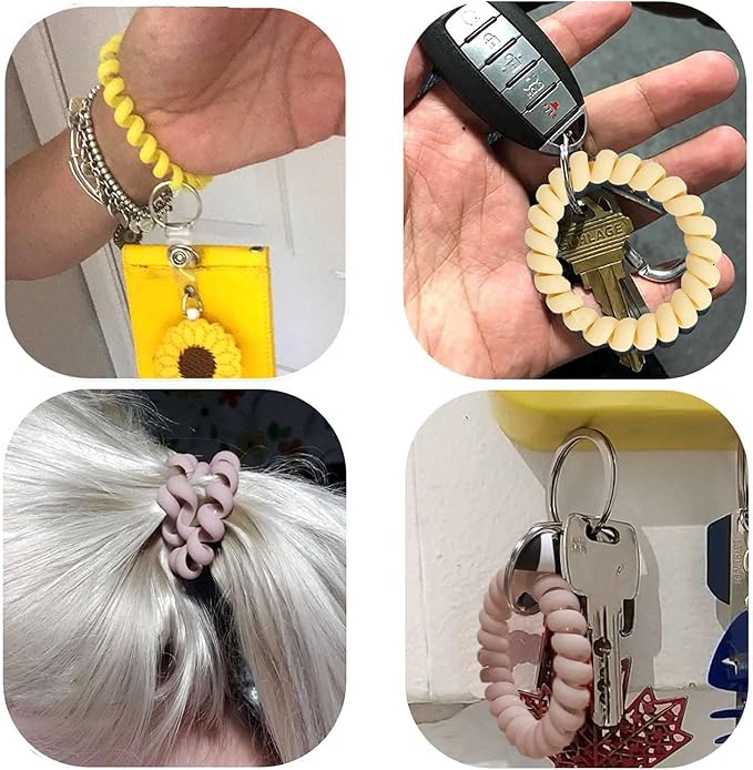 BIHRTC 6Pcs Wrist Coil Keychain Spiral Bracelet Wristband Stretchable Key Holder