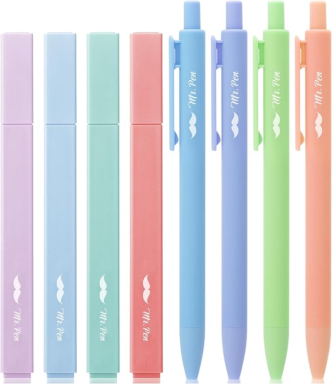 Mr. Pen- Aesthetic Highlighters and Gel Pens, 8 Pack, Assorted Color Highlighters, Colorful Ink Gel Pens, Highlighter Pens, Cute Highlighters, Gel Pens