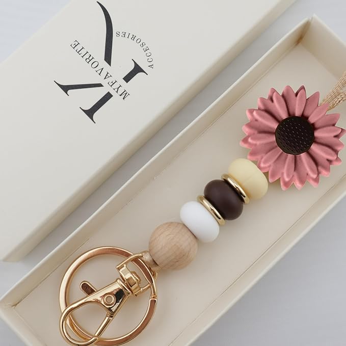 Flower Teacher Lanyards ID Badge and Key Chain, Cute Silicone Beads Lanyard for Women Nurse Work Student (Dark Violet)