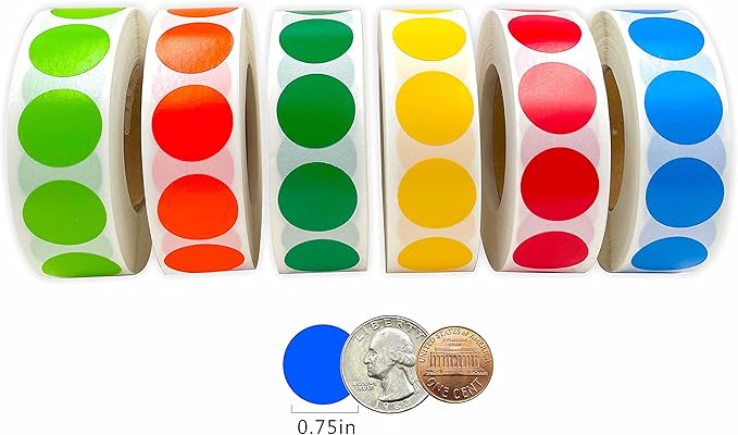 PARLAIM 6000 PCS 3/4 Inch Round Color Coding Dot Stickers, 0.75" Circle Label in Dispenser Box for Classroom School and Office (Green Blue Red Yellow)