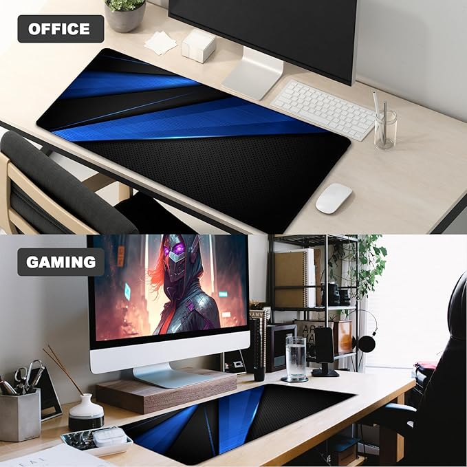 Desk Pad, Large Gaming Mouse Pad,Extended Keyboard Mouse Mat Desk Pad with Non-Slip Rubber Base & Stitched Edge for Computers Laptop Desk Home Office Accessories,Black Blue