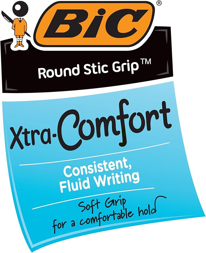 BIC Round Stic Grip Xtra Comfort Ballpoint Pen, Medium Point (1.2mm), Red, 12-Count (Pack of 2)
